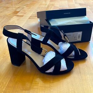 Cole Haan Kadi Sandal, 75mm Heel, Black Suede, Size 10